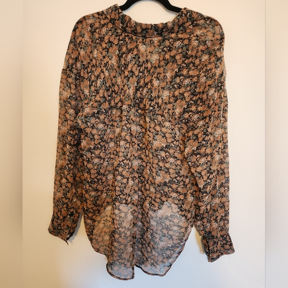 Free People High Low Sheer Flowy Floral Button Down Blouse - Picture 3 of 5